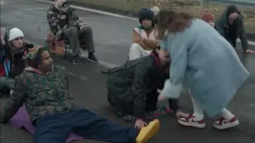 Drole De Monsieur Green Printed Puffer Jacket worn by Auggie (Prasanna Puwanarajah) as seen in Too Much (S01E10)