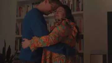 CeliaB Orange Floral Ruffle Long Sleeve Mini Dress. worn by Nora South (Lena Dunham) as seen in Too Much (S01E10)