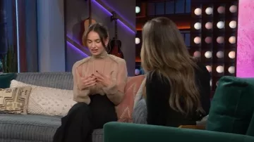 Nina Ricci High-neck Puffed-sleeve Top worn by Lily James as seen in The Kelly Clarkson Show on September 30, 2025