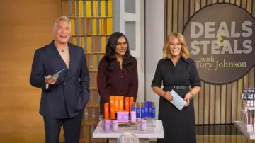 Khaite Ello Jacket in Dark Plum worn by Mindy Kaling as seen in Good Morning America on September 30, 2025