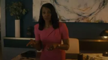 Roland Mouret Pleated Short Sleeve Crepe Midi Dress worn by Dr. Carol Pierce (Tamberla Perry) as seen in Brilliant Minds (S02E01)
