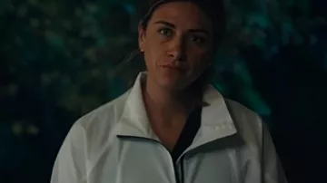 Chad Powers S01 Perry Mattfeld White Zip Top worn by Ricky (Perry Mattfeld) as seen in Chad Powers (S01E01)