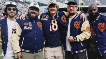 Lyrical Lemonade x Chicago Bears Letterman Varsity Jacket worn by The Kid Laroi in The Chicago Bears x Lyrical Lemonade Commercial (Starring G Herbo & Lucki)