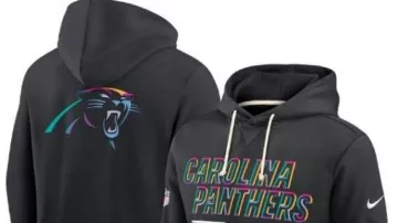 Carolina Panthers 2025 Crucial Catch Hoodie worn by Christian McCaffrey in Cancer Survivors Celebrate The End of Their Treatments During Crucial Catch Halftime Ceremony