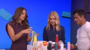 Anthropologie Striped Shirting Parachute Jumpsuit worn by Monica Mangini as seen in LIVE with Kelly and Mark on September 25, 2025