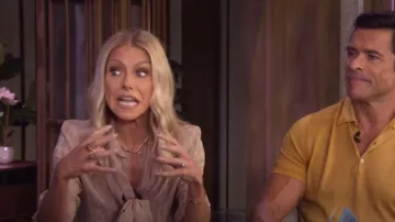 Valentino Toile Iconographe Silk Jacquard Blouse worn by Kelly Ripa as seen in LIVE with Kelly and Mark on September 26, 2025