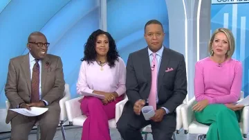 Aqua Wide Leg Pants worn by Sheinelle Jones as seen in Today on October 1, 2025