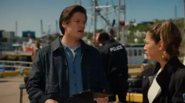 Reiss Packer Navy Melange Puppytooth Check Bomber Jacket worn by Jesse Mills (Justin Kelly) as seen in Hudson & Rex (S08E01)