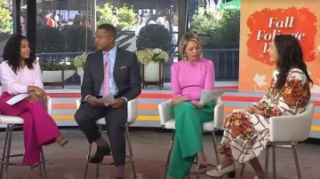 Me + Em Fluid Micro Pleat Wide-Leg Pant worn by Dylan Dreyer as seen in Today on October 1, 2025
