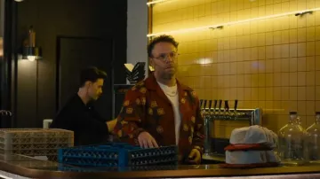Bode Marigold Wreath Camp Collar Embroidered Striped Cotton Shirt worn by Will (Seth Rogen) as seen in Platonic (S02E10)