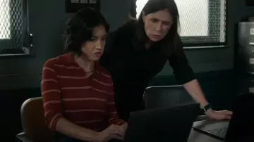 Vince Striped Pique Cotton Polo Tee worn by Violet Yee (Connie Shi) as seen in Law & Order (S25E01)