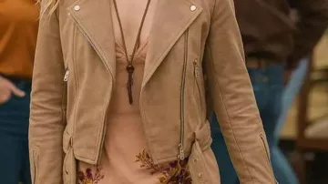 Brown Suede Leather Jacket (Bella Heathcote) in Tulsa King (S03E01)