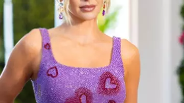 Love Island Games S02 Ariana Madix Red Hearts Purple Dress worn by Self - Host (Ariana Madix) in Love Island Games (S02)