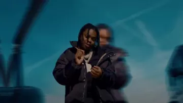 Moncler x Palm Angels Black & Beige Panamint Down Jacket worn by 42 Dugg in 42 Dugg - One Time (Official Music Video)
