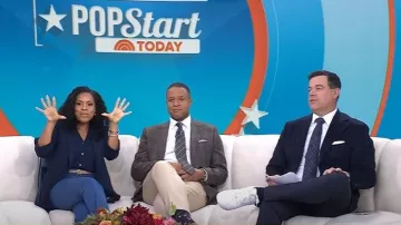 Veronica Beard Royce Stretch Cotton Pants worn by Sheinelle Jones as seen in Today on October 3, 2025