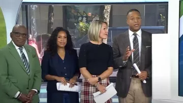 Suéter de botones de manga corta Dkny usado por Dylan Dreyer como se ve en Today el 3 de octubre de 2025