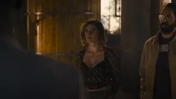 Urban Outfitters Kimchi Blue Olivia Printed Lace V Neck Long Sleeve Top worn by Grace (McKenna Quigley Harrington) as seen in Tulsa King (S03E03)