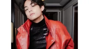Kim Taehyung Blouson en cuir rouge Celine