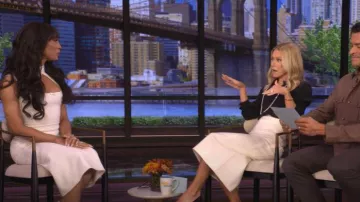 Saint Laurent Shirt in Matte and Shiny Silk worn by Kelly Ripa as seen in LIVE with Kelly and Mark on October 6, 2025