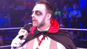 LA Knight Halloween Costume worn by Aaron Korey (Jefferson Hall) as seen in Halloween