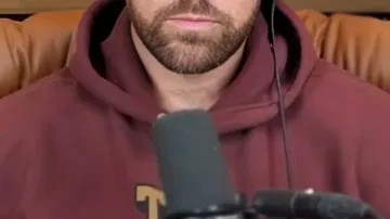 Travis Kelce Maroon Hoodie of Travis Kelce in Travis is Feeling 2-2, Eagles 4-0 Frustrations, Coach Fights and Jason's Ireland Adventure | Ep 157