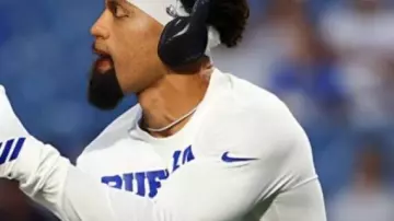 Buffalo Bills Rivalry Sideline Long-Sleeve White T-Shirt worn by (Josh Allen) as seen in 2021 Buffalo Bills A New Standard
