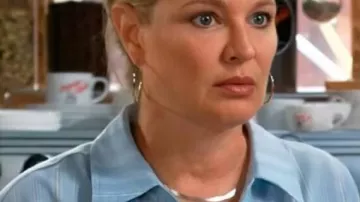 The Young and the Restless Blue Striped Shirt worn by (Sharon Case) as seen in The Young, the Gay and the Restless