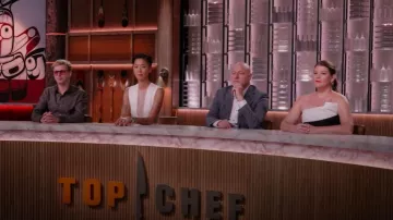 Roland Mouret Strapless Crepe Midi Dress worn by Gail Simmons as seen in Top Chef (S22E04)