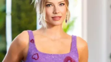 Love Island Games Red Hearts Purple Dress worn by Self - Host (Ariana Madix) as seen in Love Island Games (S02E01)