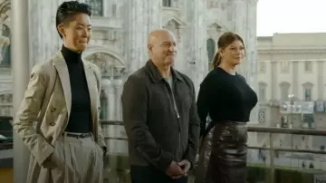 Kobi Halperin Rustic Faux Leather A-Line Skirt worn by Gail Simmons as seen in Top Chef (S22E13)