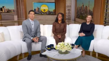 Vestido de manga larga con ajuste y vuelo de medios mixtos Eliza J usado por Mary Bruce como se vio en Good Morning America el 7 de octubre de 2025