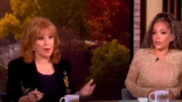 Cinq a Sept Sequin Floral Scrunched Sleeve Blazer worn by Joy Behar as seen in The View on October 7, 2025