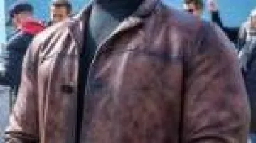 Red Notice Dwayne Johnson Leather Coat worn by John Hartley (Dwayne Johnson) in Red Notice