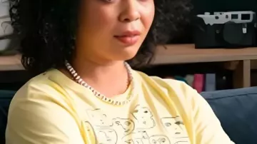 High Potential S02 Smiley Face T-Shirt worn by Selena Soto (Judy Reyes) as seen in High Potential (S02E03)