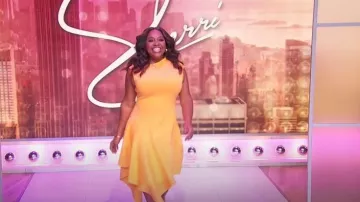 Karen Millen Scuba Drama Ruffle Hem Woven Maxi Dress worn by Sherri Shepherd as seen in Sherri on October 7, 2025