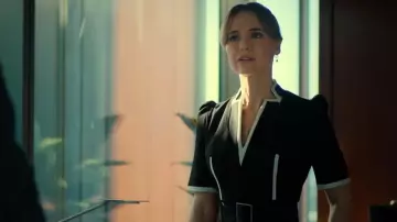 Karen Millen Compact Stretch Contrast Tipped Forever Belted Tailored Midi Dress worn by Sarah Plankmore (Madison Iseman) as seen in The Rainmaker (S01E08)