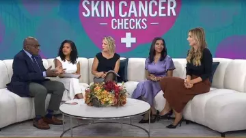 Victoria Beckham Gathered V-Neck Midi Dress worn by Michelle Henry as seen in Today on October 7, 2025