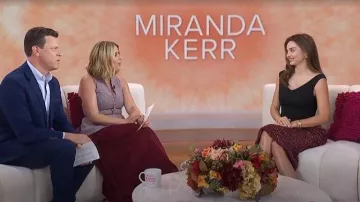 Saint Laurent Printed Cotton-Silk Midi Skirt worn by Miranda Kerr as seen in Today with Jenna & Friends on October 7, 2025