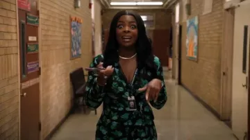 Coperni C Logo Print Wrap Dress worn by Ava Coleman (Janelle James) as seen in Abbott Elementary (S05E02)