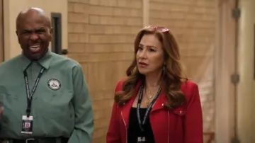 Generation Love Selah Crepe Moto Jacket worn by Melissa Schemmenti (Lisa Ann Walter) as seen in Abbott Elementary (S05E02)