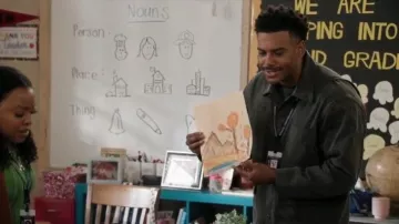Man Tle R18 Jebok 2 Jacket Sumi Organic Denim worn by Tariq (Zack Fox) as seen in Abbott Elementary (S05E02)