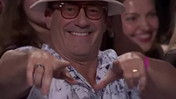 Saturday Night Live Blue Graphics Shorts Set worn by Jon Hamm as seen in Saturday Night Live