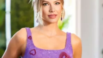 Love Island Games Red Hearts Purple Dress worn by Self - Host (Ariana Madix) as seen in Love Island Games (S02E01)