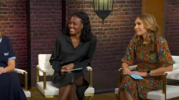 Robe midi à imprimé floral KachelLily portée par Lori Bergamotto telle qu’elle a été vue dans Good Morning America le 8 octobre 2025