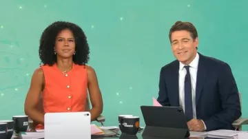 Veronica Beard Lois Gilet boutonné sur le devant en lin mélangé porté par Adriana Diaz comme on le voit dans CBS Mornings le 3 octobre 2025