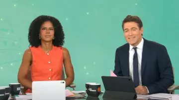 Veronica Beard Lois Gilet boutonné sur le devant en lin mélangé porté par Adriana Diaz comme on le voit dans CBS Mornings le 3 octobre 2025