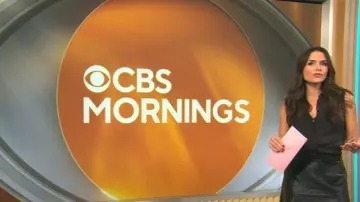 Natori Faux Leather Trumpet Skirt worn by Lilia Luciano as seen in CBS Mornings on October 3, 2025