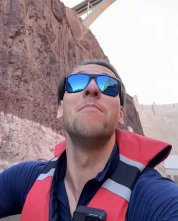 Neal Huybens (Judge Neal) kayaking at Hoverdam area, Nevada USA wearing Oakley Prizm glasses