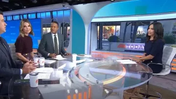 Vestido tubo con botones de manga 3/4 Dkny usado por Emilie Ikeda como se ve en Today el 9 de octubre de 2025