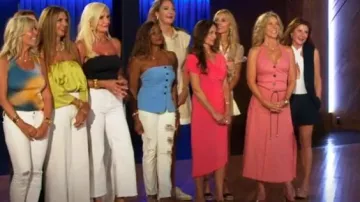 Zara Strapless Waistcoat Top in Sky Blue worn by Gerri Flowers as seen in The Golden Bachelor (S02E02)